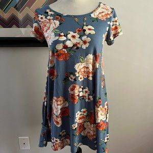 TMG Blue Floral Fit and Flare Dress S